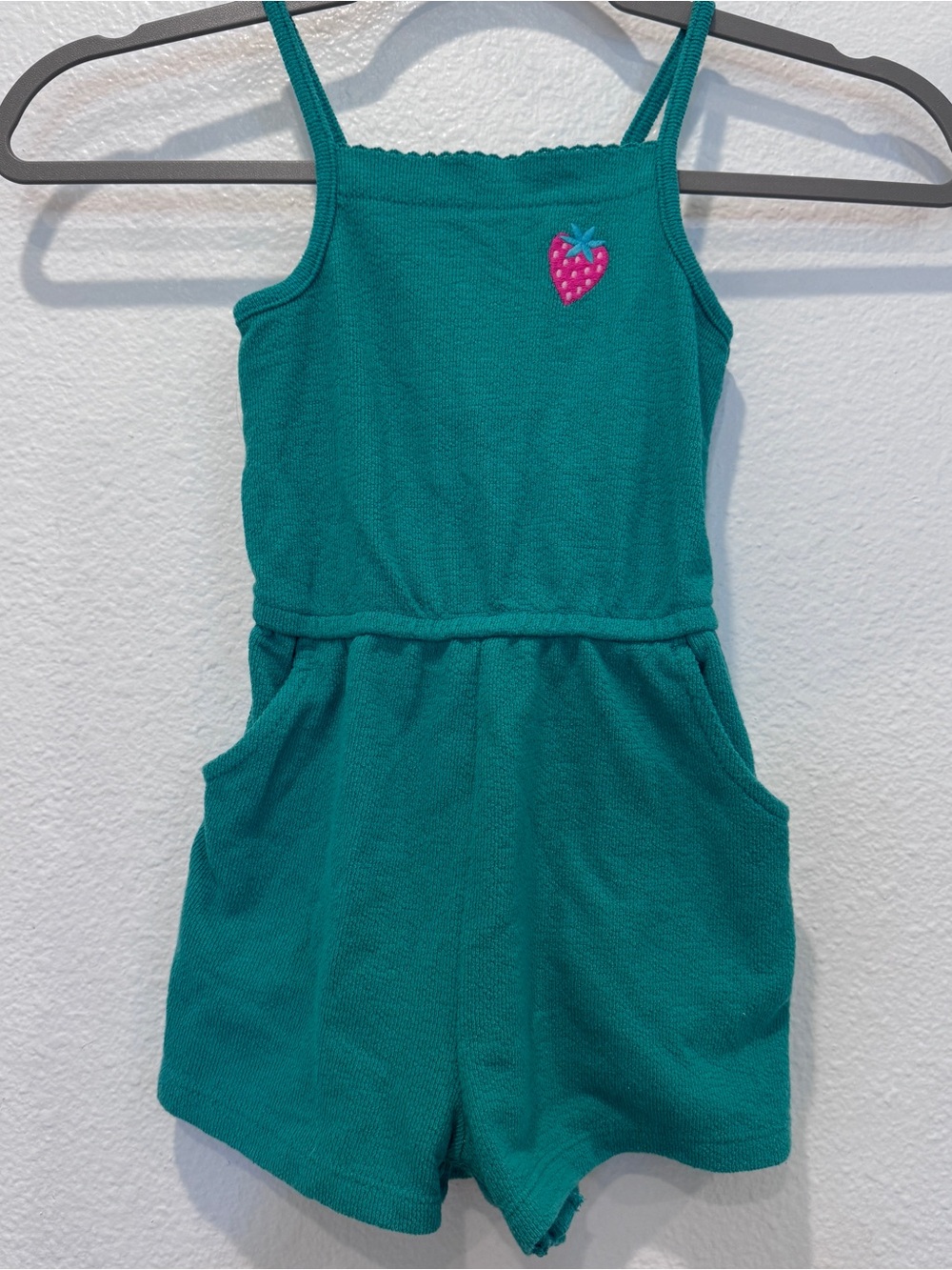 Cat & Jack Teal Terry Girls' Romper Spring Strawberry Patch